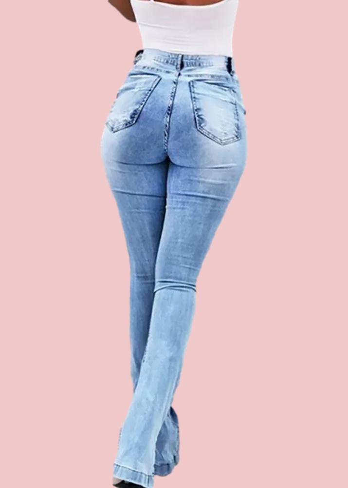 Elastic Slit Flared High Waist Jeans Women's Trousers