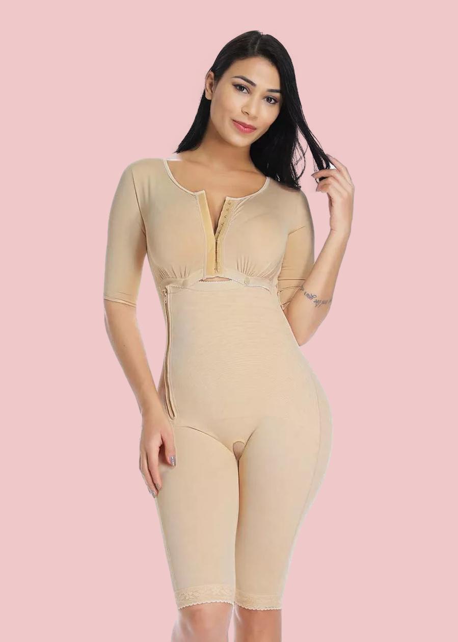 Women's Bodyshaper Long sleeve Tummy Control Breast Support Side Zipper Long Bodysuit Shapewear