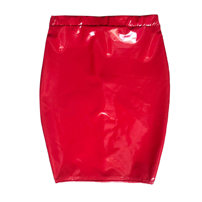 PU Leather High Waist Zipper Elastic Skirt