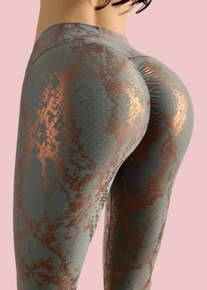 Female High Waist Bronzed Snakeskin Leggings