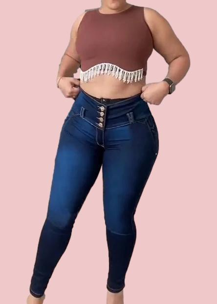 Internal-breasted high-rise hip-lift shaper jeans