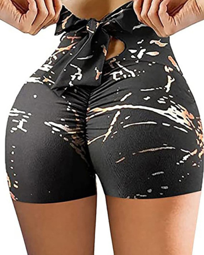 Bow print skinny shorts