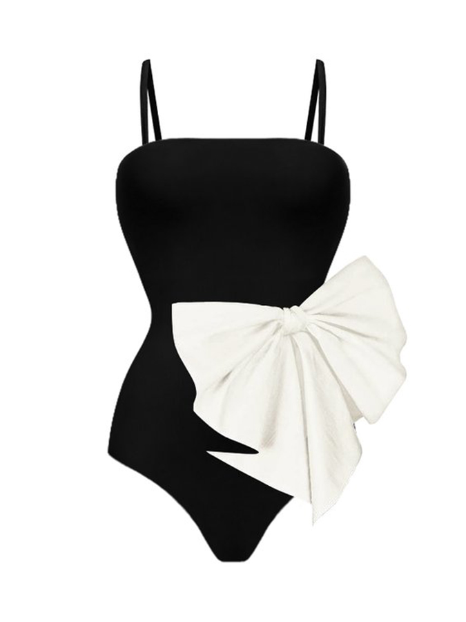 Fashion Solid Color Bow Beach One Piece Swimsuit