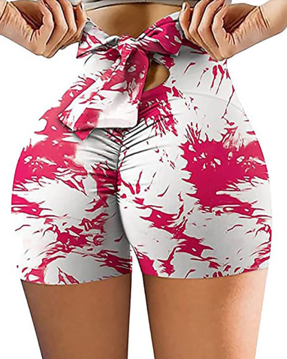 Bow print skinny shorts