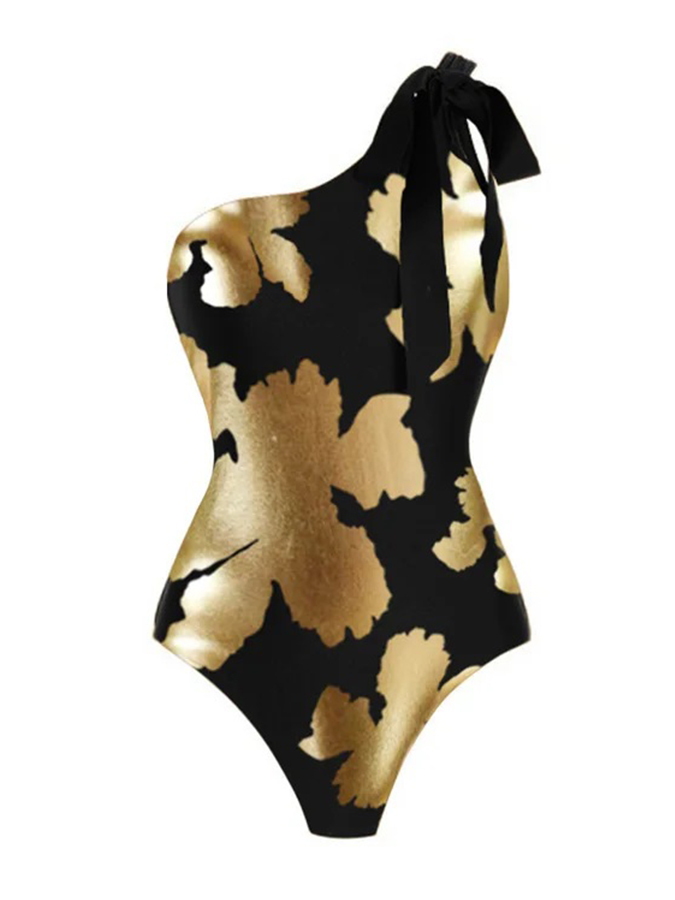 Ruffle Printed One Piece Swimsuit and Skirt