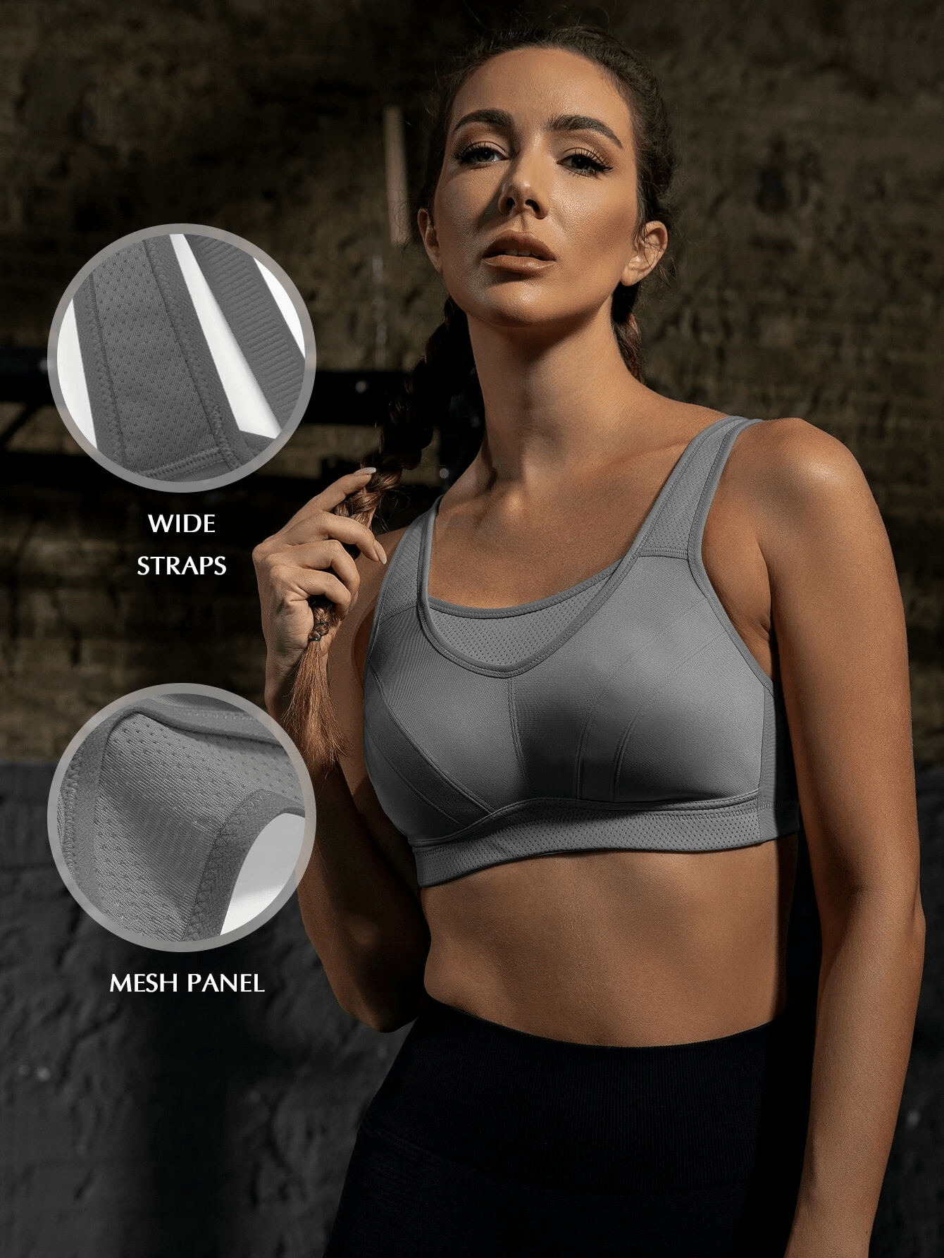 Solid Absorb Breathable Sports Bra Grey
