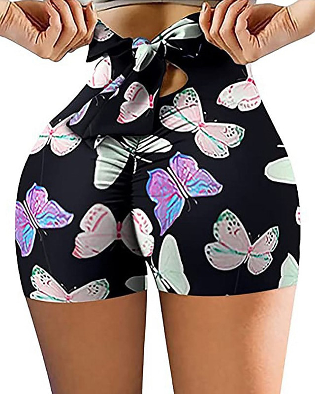Bow print skinny shorts