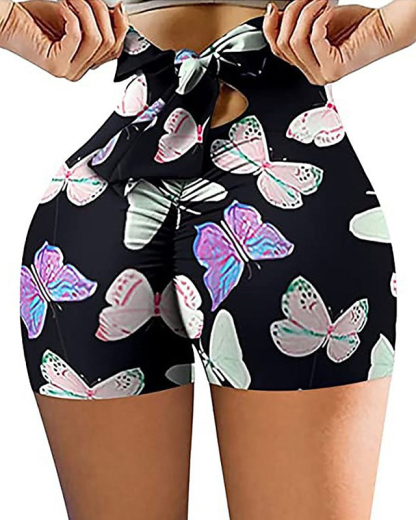 Bow print skinny shorts