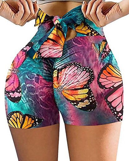 Bow print skinny shorts