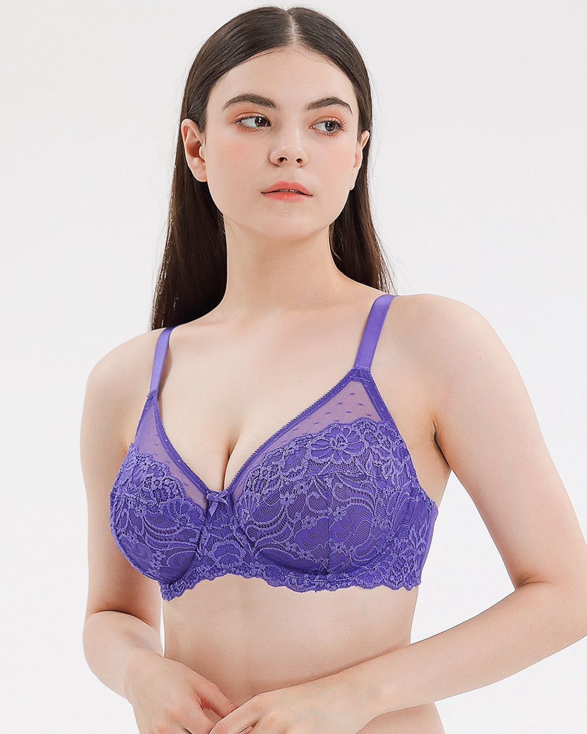 Embroidery Floral Mesh Full Cup Bra
