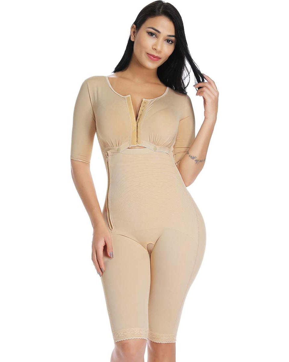 Women's Bodyshaper Long sleeve Tummy Control Breast Support Side Zipper Long Bodysuit Shapewear