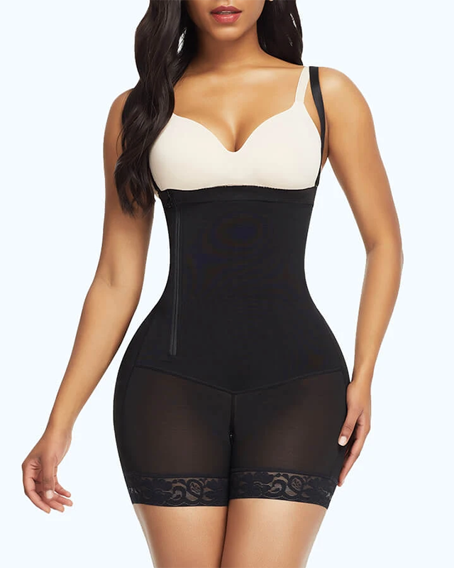 Women's Shapewear Side Zipper Tummy Control Hip Lift Lace Ajustable Shoulder Strap Bodysuit Butt LiFter