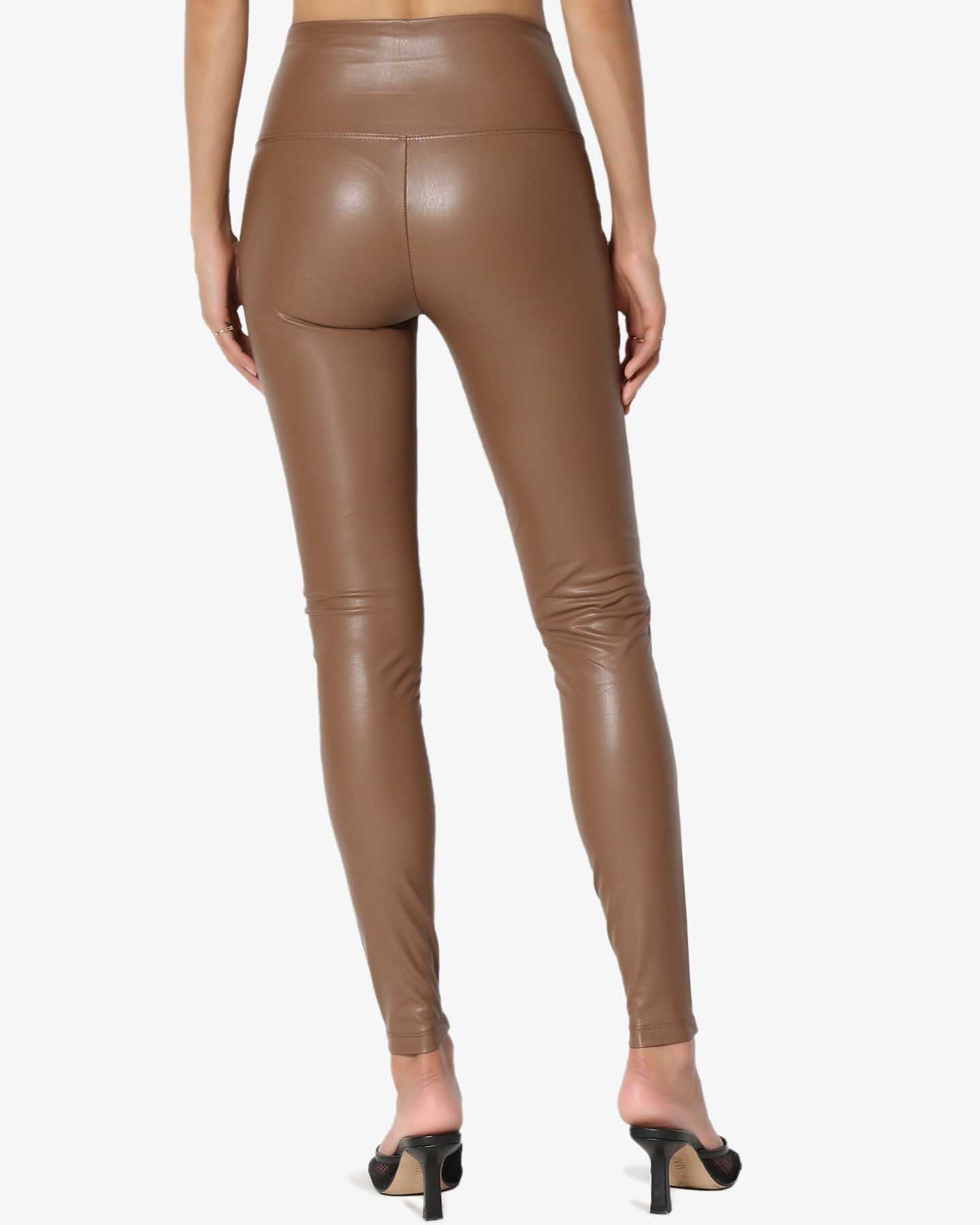 Women's Sexy Stretchy Faux Leather Leggings Wide High Waist Tight Skinny