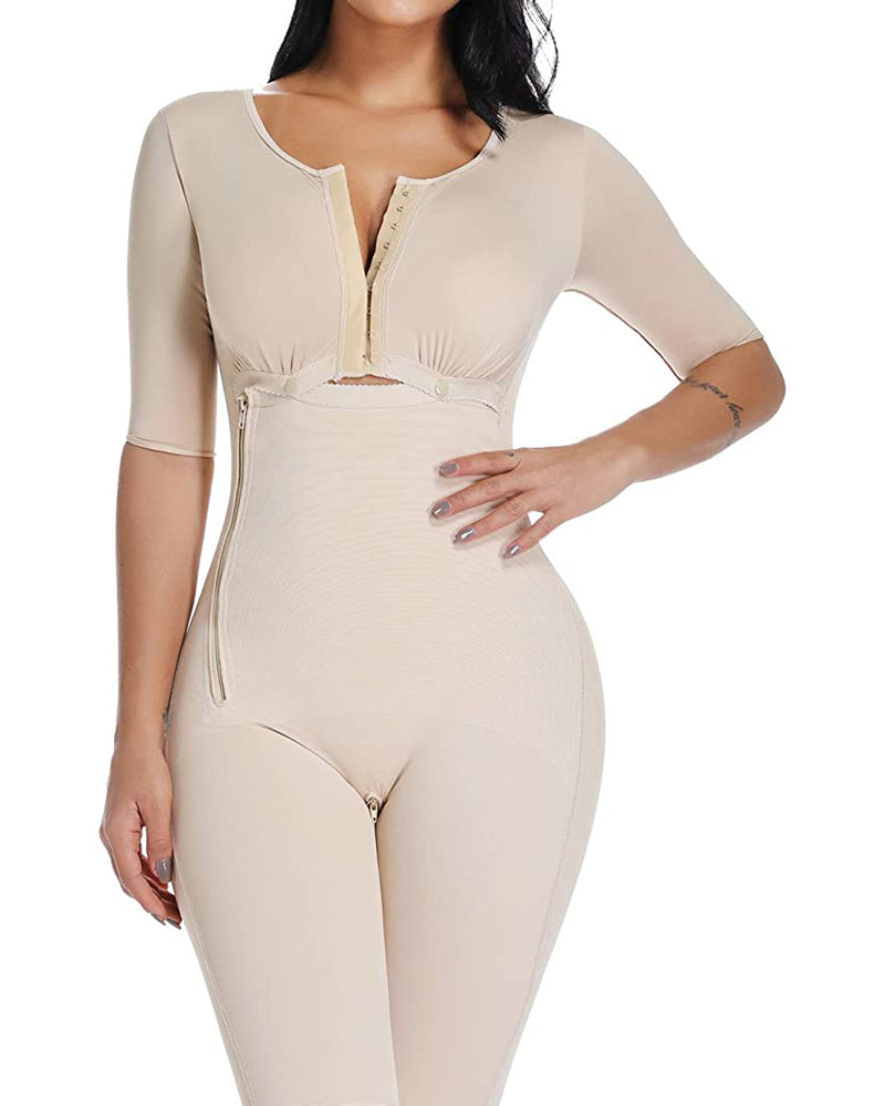 Women's Bodyshaper Long sleeve Tummy Control Breast Support Side Zipper Long Bodysuit Shapewear