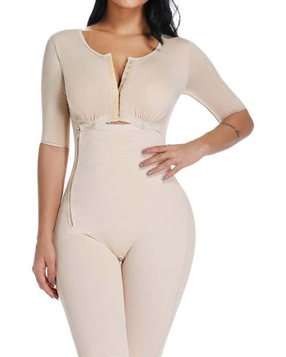 Women's Bodyshaper Long sleeve Tummy Control Breast Support Side Zipper Long Bodysuit Shapewear