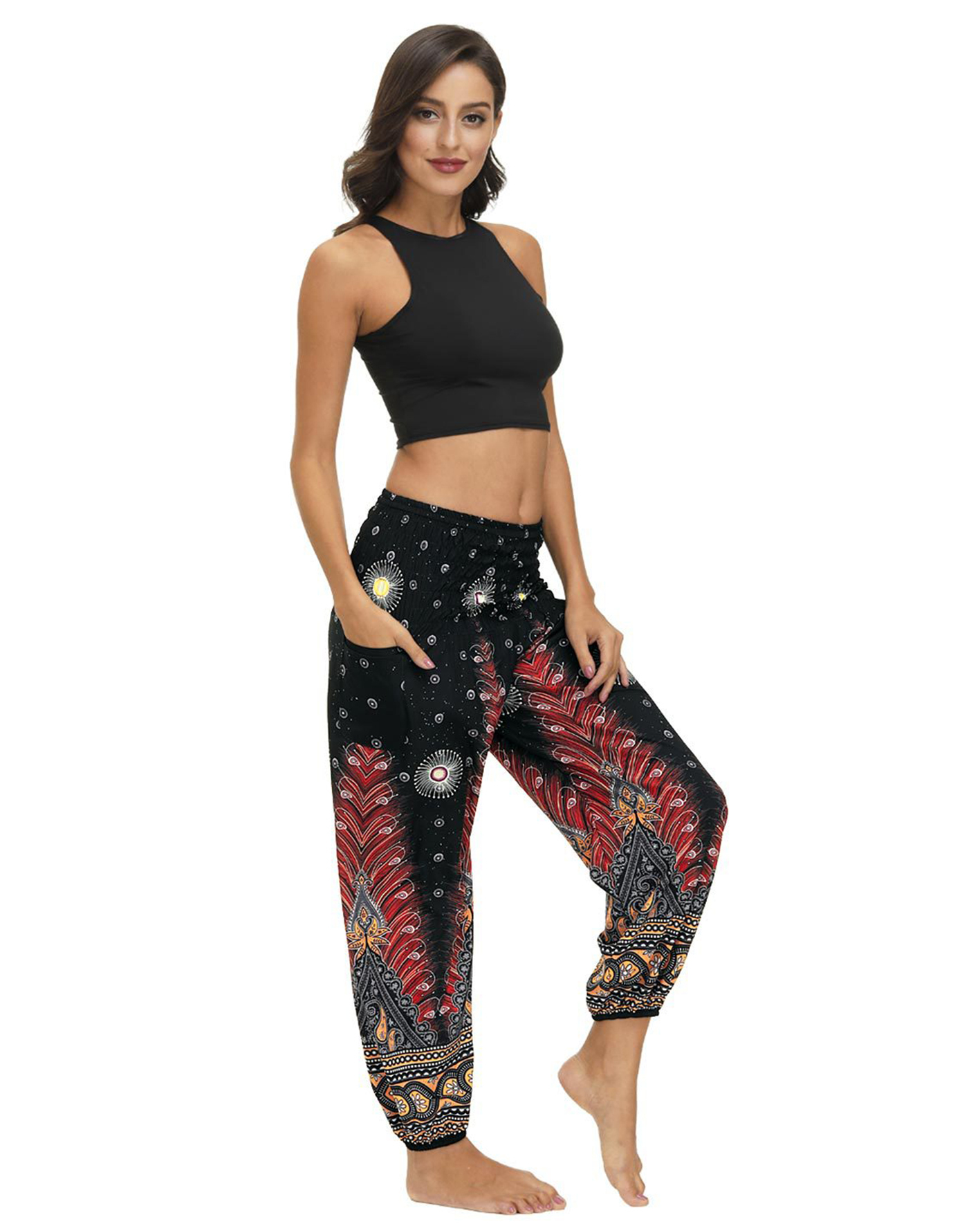 Indonesian Style Printed Bloomers High Waist Pocket Yoga Pants