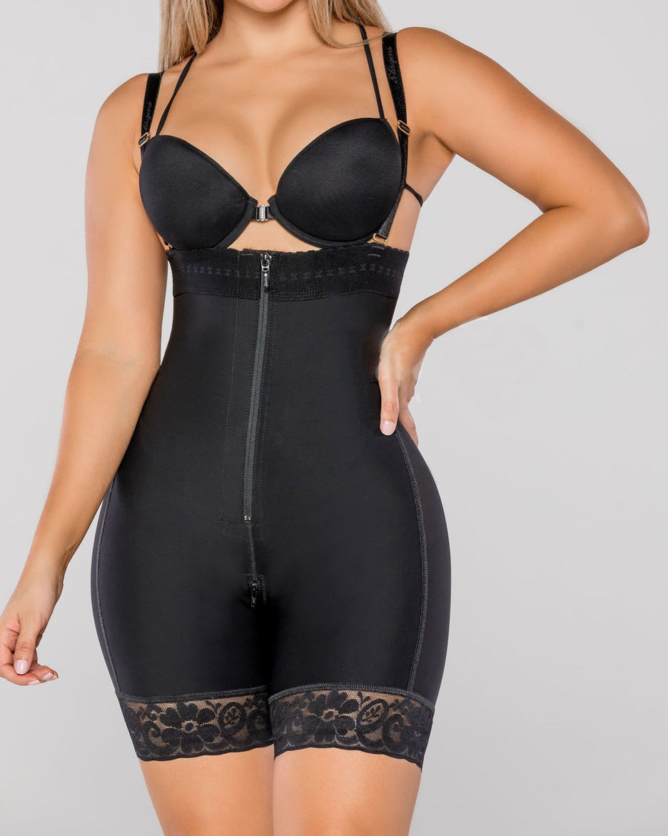 Faja Tummy Control Body Shaper Zipper Crotch Adjustable Straps Shapewear with Zipper