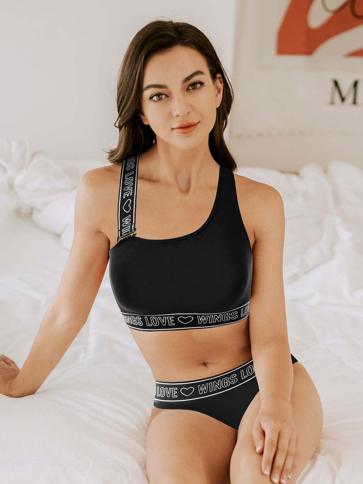 Light Support Contrast Letter & Heart Tape Sports Bra