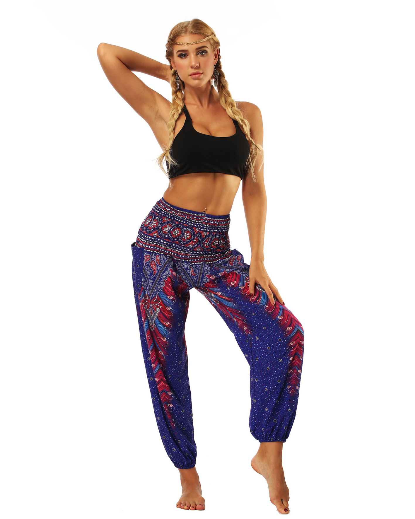 Indonesian Style Printed Bloomers High Waist Pocket Yoga Pants