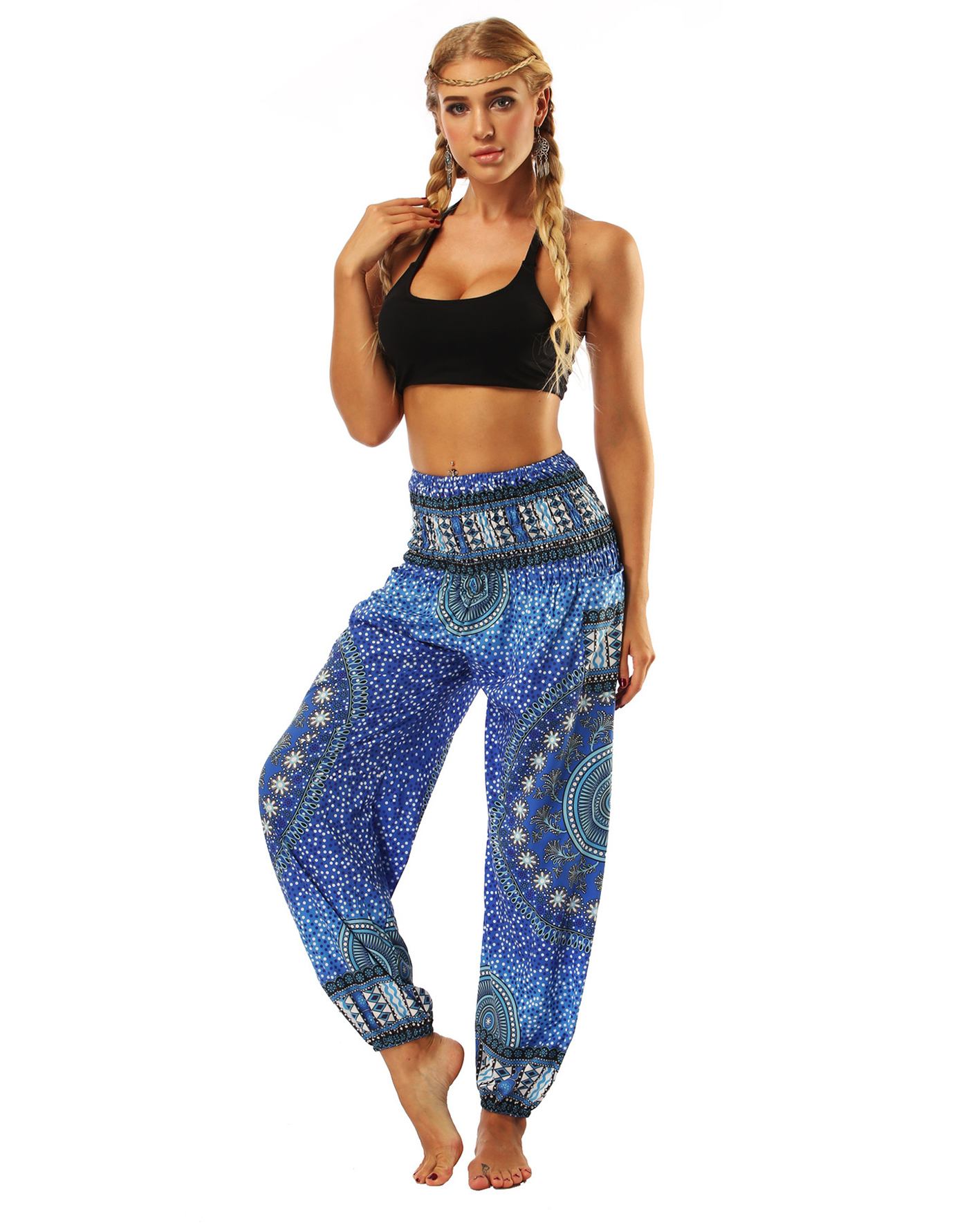 Indonesian Style Printed Bloomers High Waist Pocket Yoga Pants