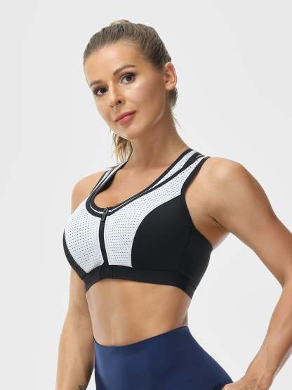 Zip Front Sports Bra High Impact Workout Bra