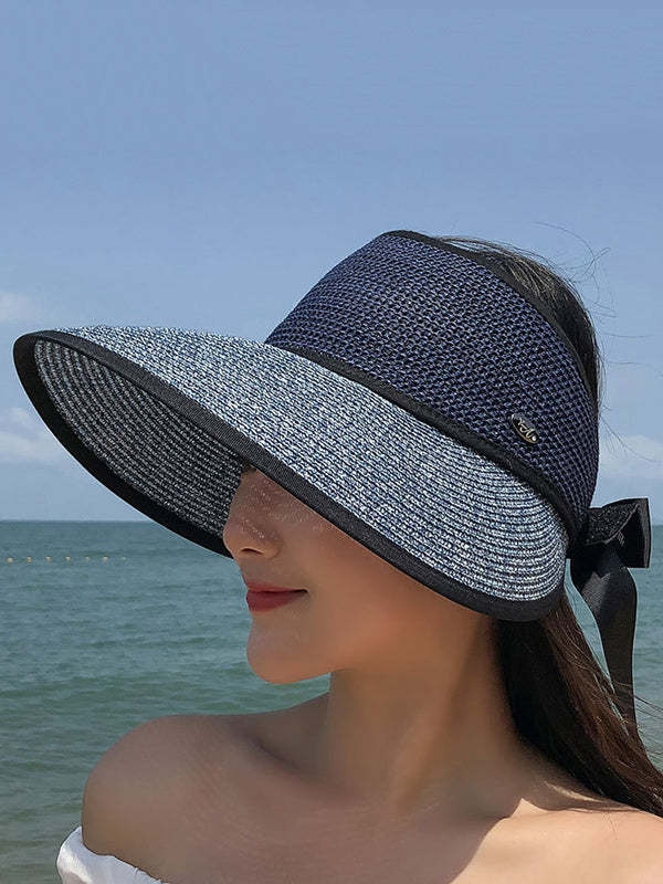 SOLID COLOR SUNSCREEN STRAW WOVEN BREATHABLE FOLDABLE CAP-Curvy-Faja