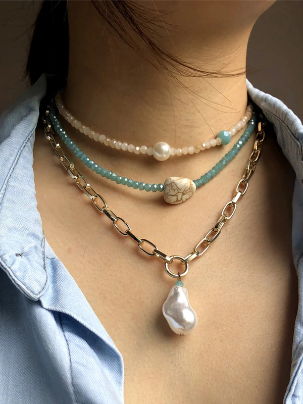 Punk Style Beaded Clavicle Fashion Multi-Layer Necklace-Curvy-Faja