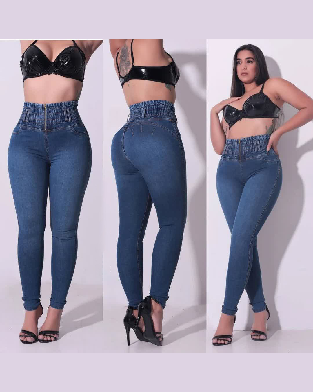 HIigh Waisted Front Zipper Stretchy Jeans