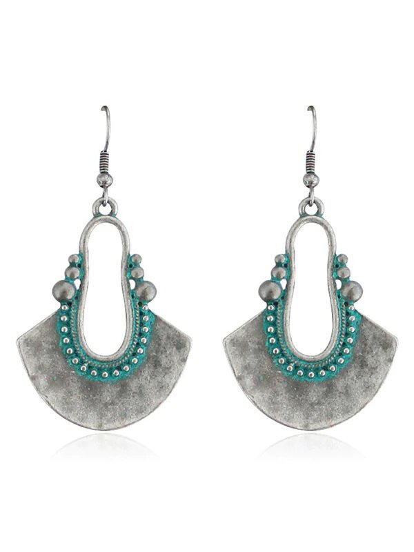 Vintage Fan-Shaped Hollow Turquoise Earrings-Curvy-Faja