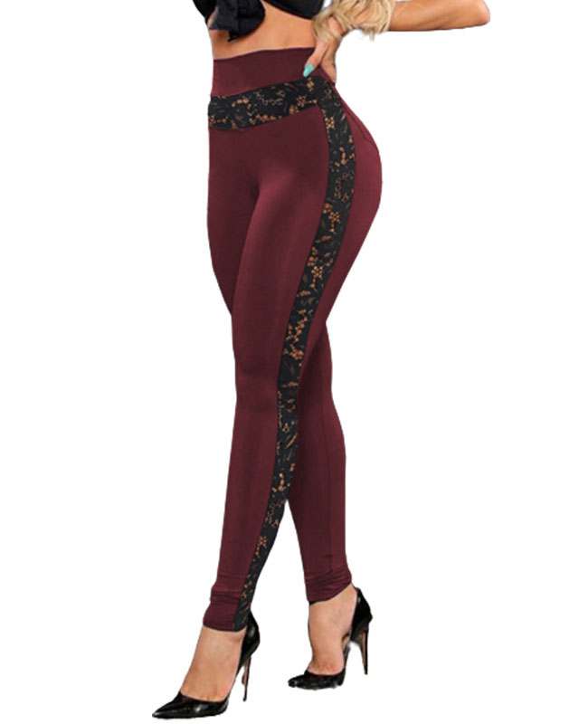 Solid Color Lace Pants Hip Lift Sweatpants-Curvy-Faja