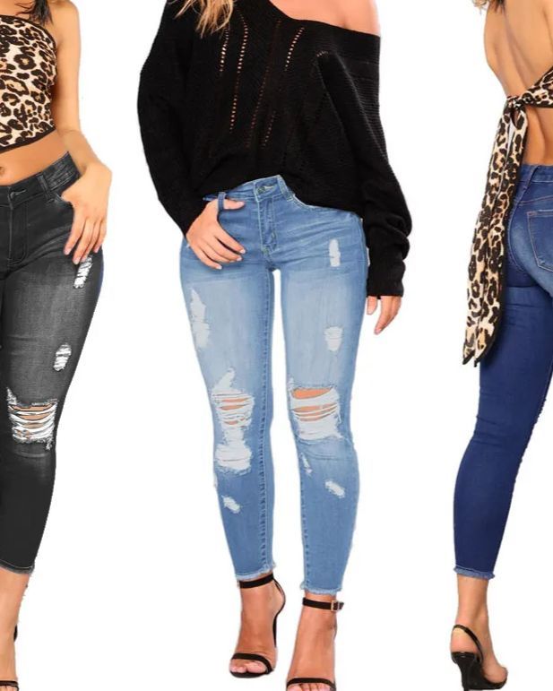 Women's Ripped Denim Pants-Curvy-Faja