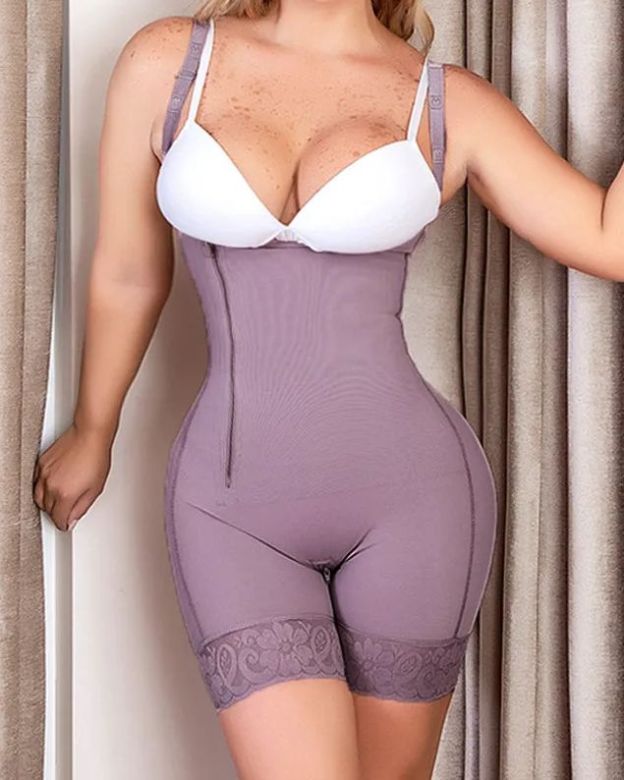 Women High Back Fajas Front Closure Side Zipper Full Body Shaper Postpartum Bodysuit-Curvy-Faja