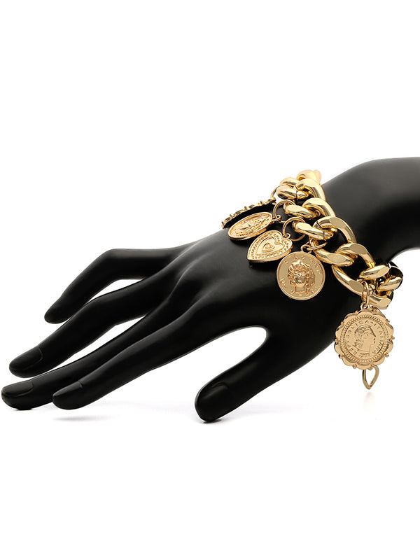 Retro Embossed Pendant Chain Geometric Punk Bracelet-Curvy-Faja