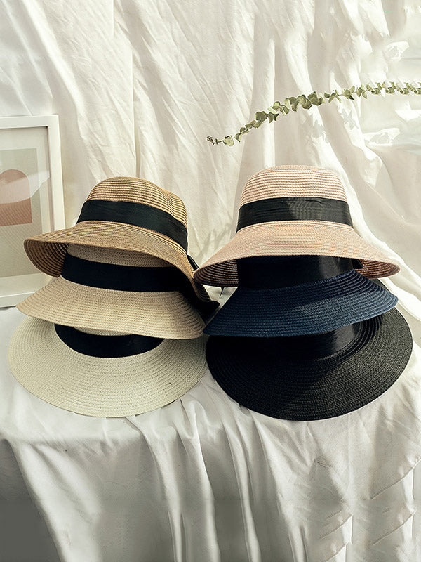 Sunscreen Straw Bow-Knot Woven Breathable Foldable Beach Hat-Curvy-Faja