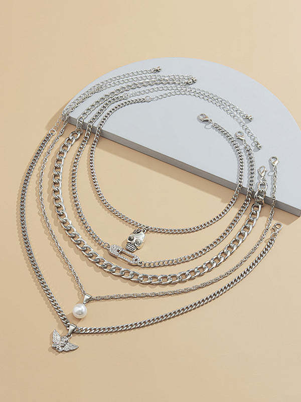 Personalized Skull Little Angel Hip Hop Creative Diamond Multilayer Necklace-Curvy-Faja