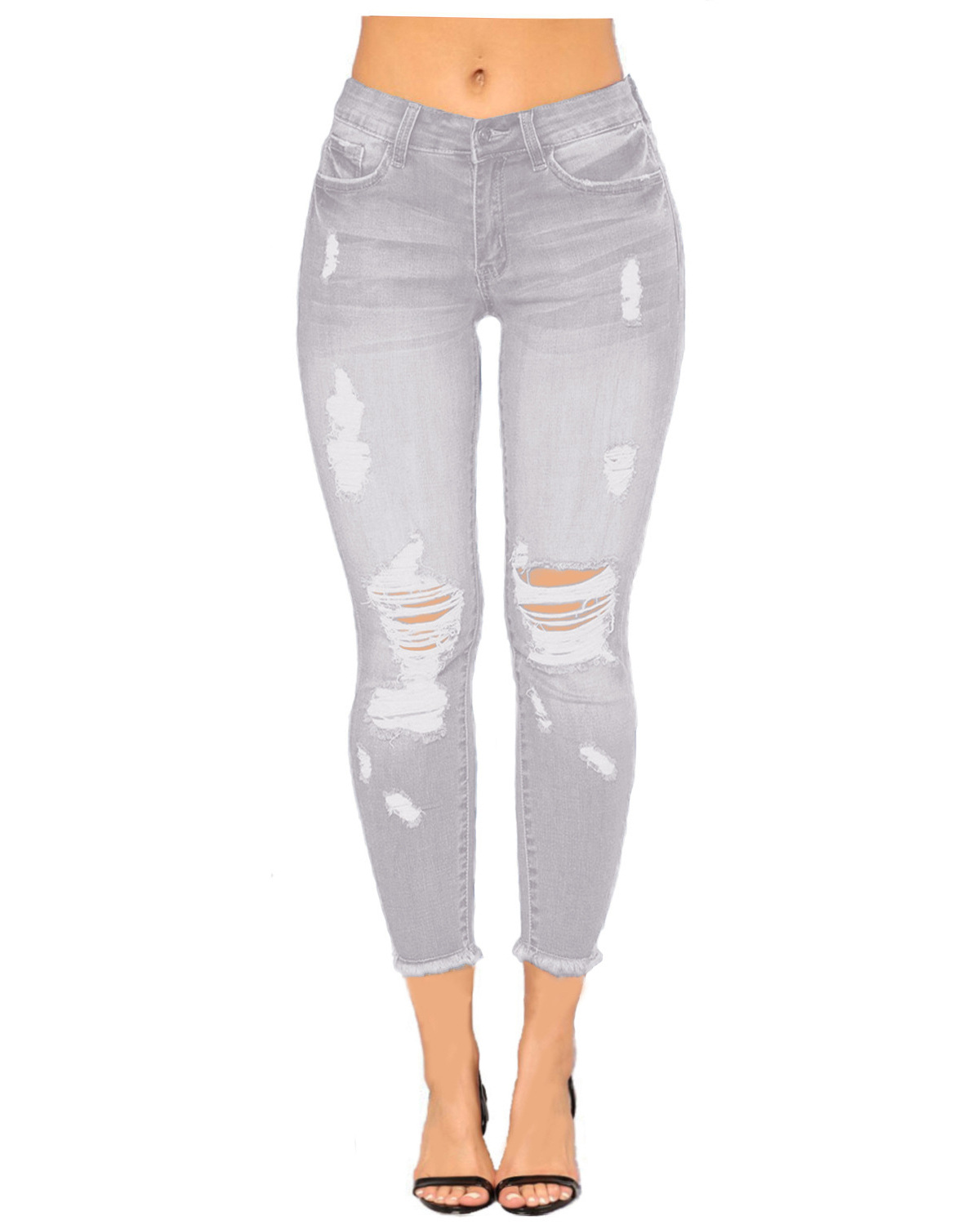 Women's Ripped Denim Pants-Curvy-Faja