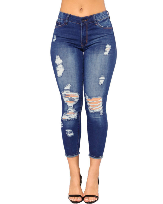 Women's Ripped Denim Pants-Curvy-Faja