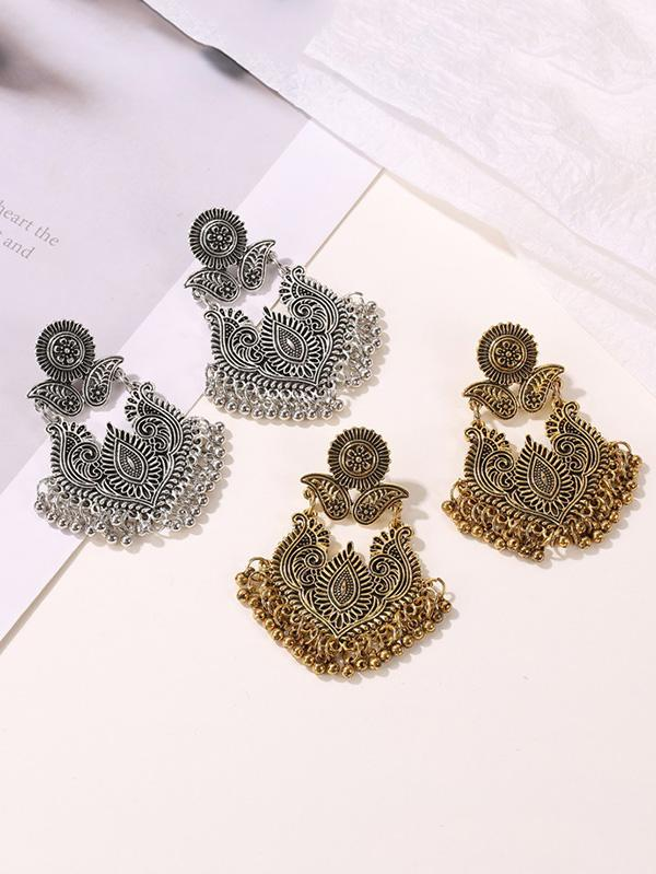 Retro Palace Style Exaggerated Carved Earrings-Curvy-Faja