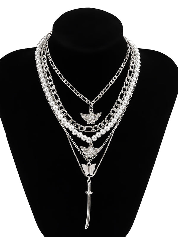 Retro Street Shooting Butterfly Punk Multi-Element Suit Necklace-curvy-faja