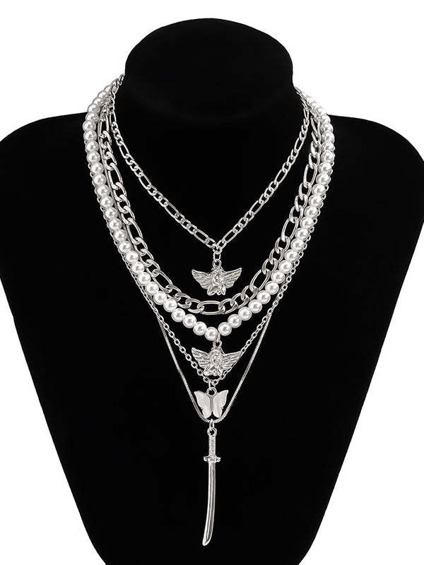 Retro Street Shooting Butterfly Punk Multi-Element Suit Necklace-Curvy-Faja