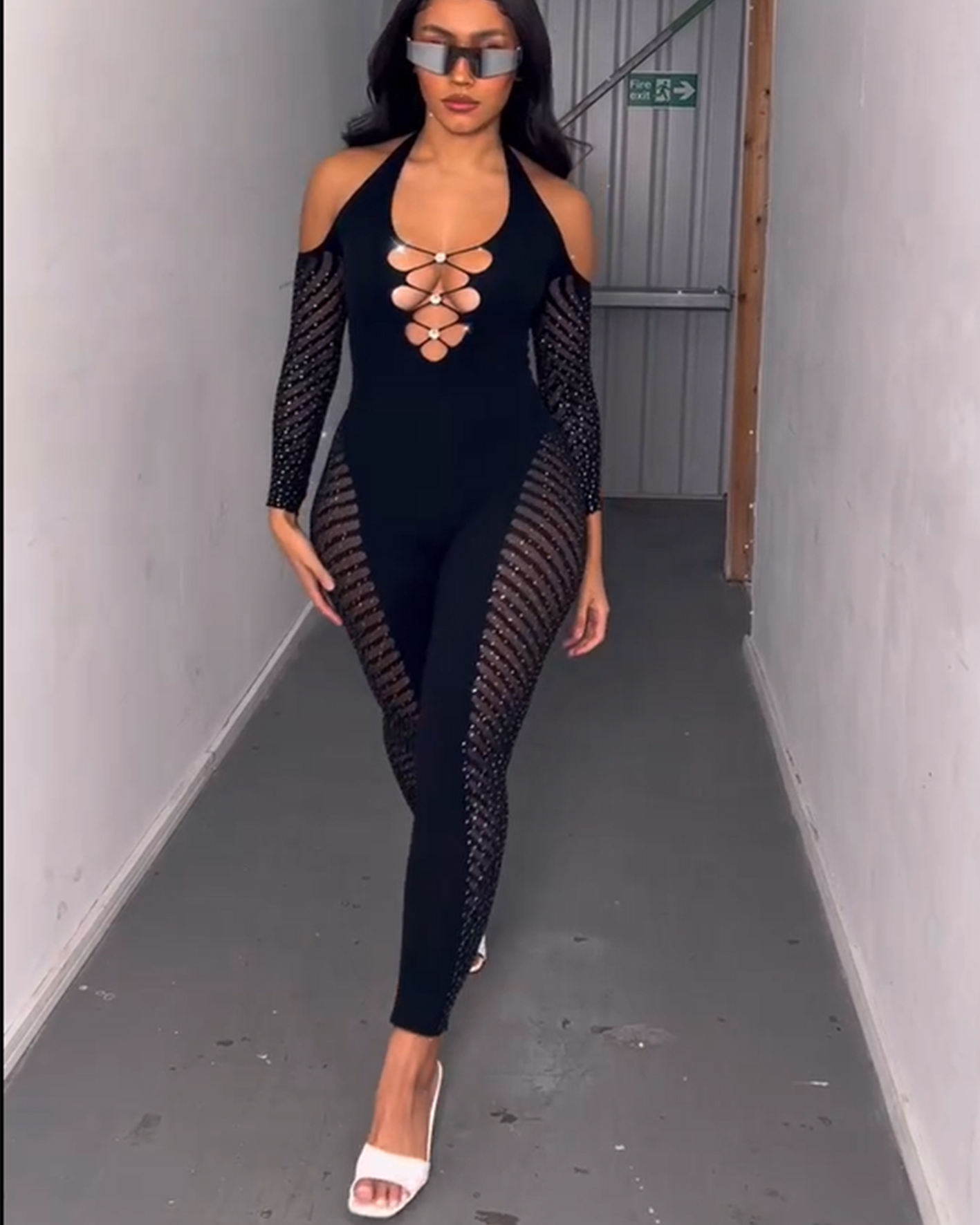 Halter Jumpsuit - Black Crystal