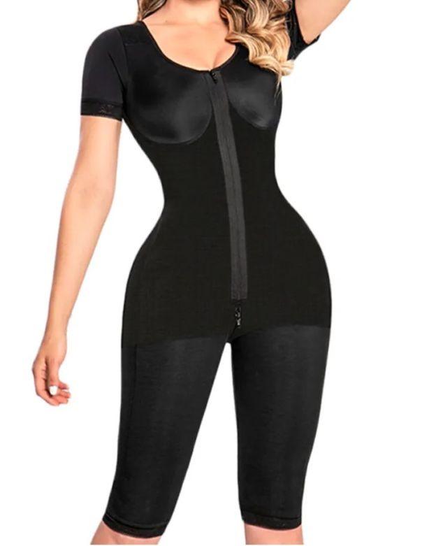 Full Body Flatten Abdomen Body Shaper With Short Sleeves High Waist Slimming Bodysuit-Curvy-Faja