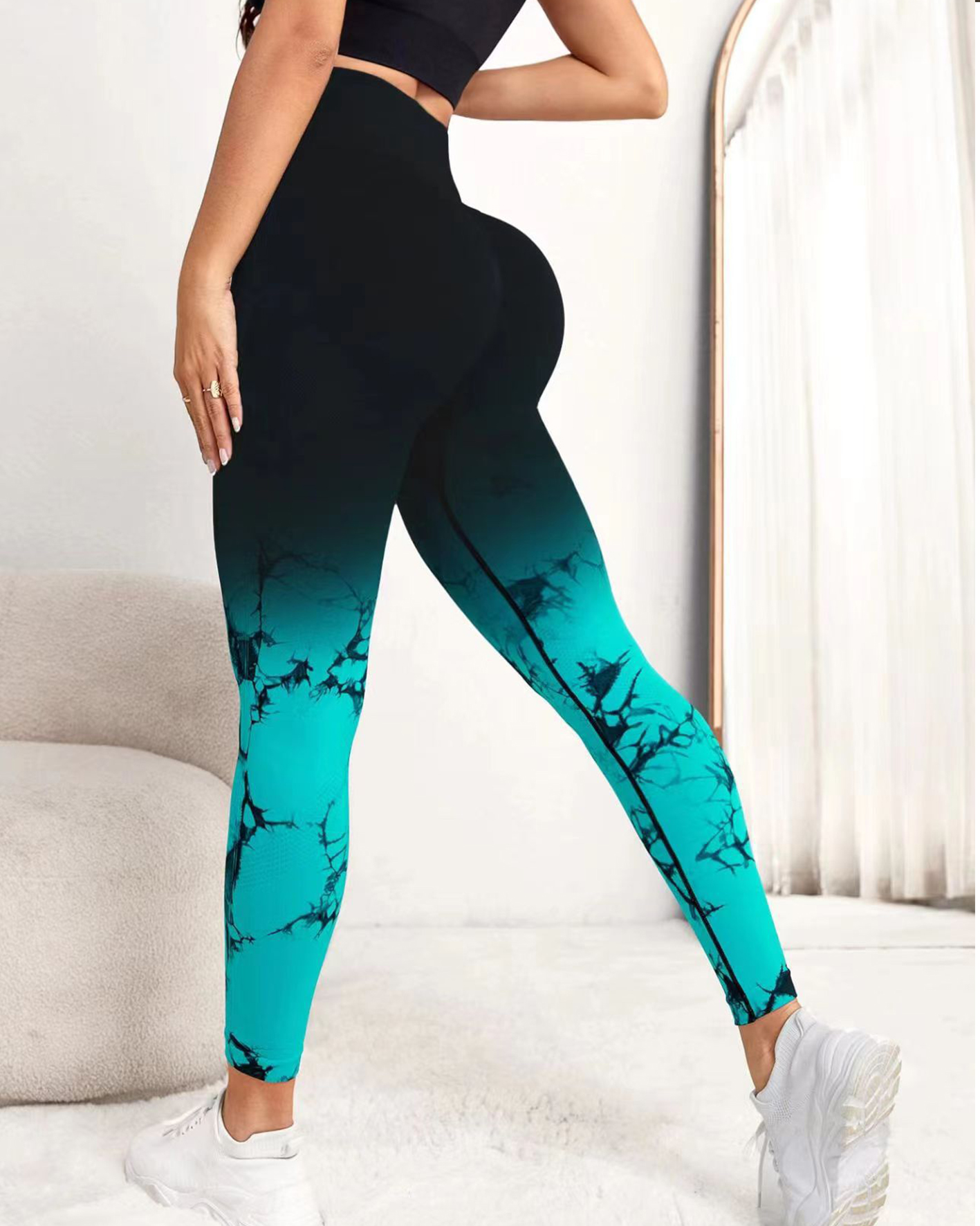 Gradient Tie-Dye Yoga Pants Seamless Women's Running Sports Pants High Waist Buttocks Gym Clothes Elastic Leggings Spot