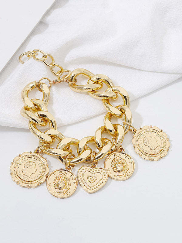 Retro Embossed Pendant Chain Geometric Punk Bracelet-Curvy-Faja