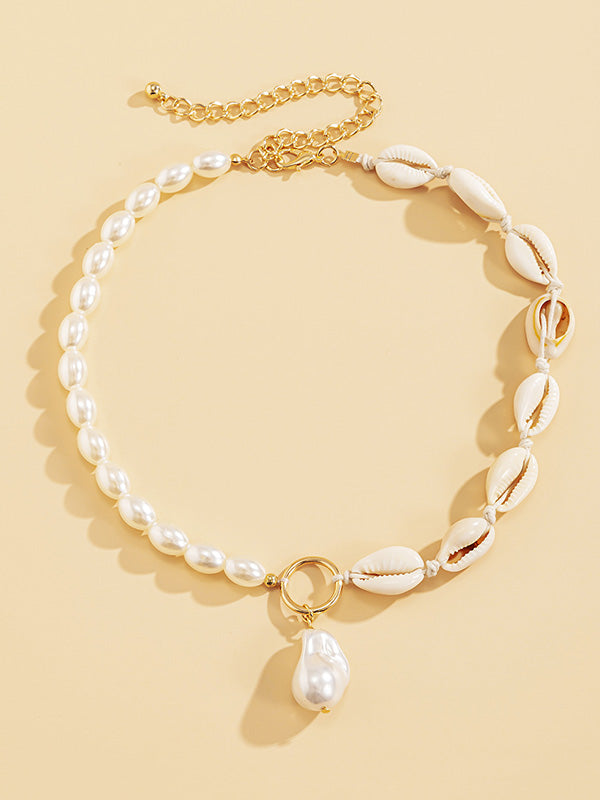 Creative Shell Beaded Pendant Fashion Necklace-Curvy-Faja