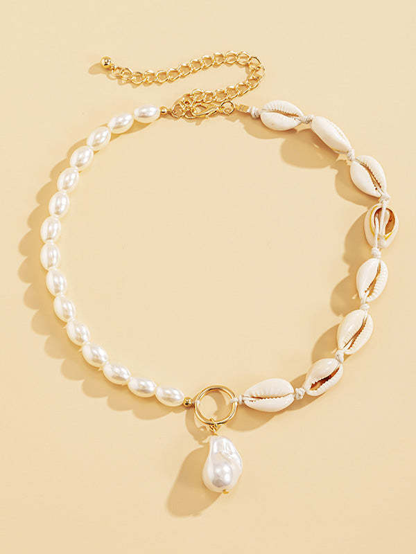 Creative Shell Beaded Pendant Fashion Necklace-Curvy-Faja