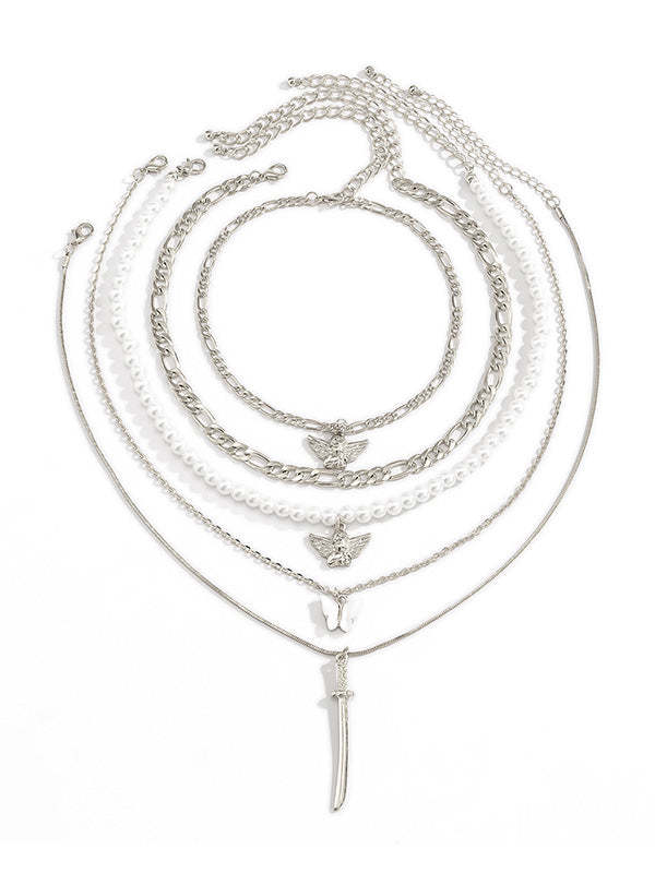 Retro Street Shooting Butterfly Punk Multi-Element Suit Necklace-Curvy-Faja