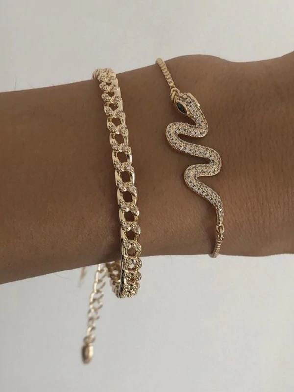 Fashion Alloy Adjustable Bracelet Two Pieces-curvy-faja