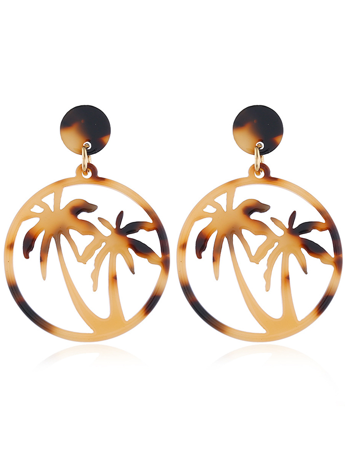 Fashion Vintage Coconut Tree Leopard Print Beach Earrings-Curvy-Faja