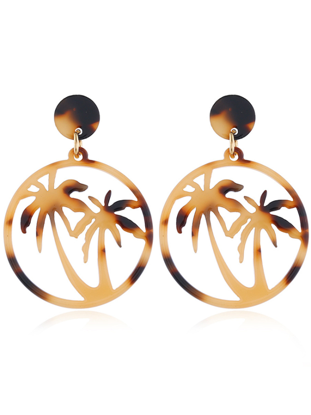 Fashion Vintage Coconut Tree Leopard Print Beach Earrings-Curvy-Faja